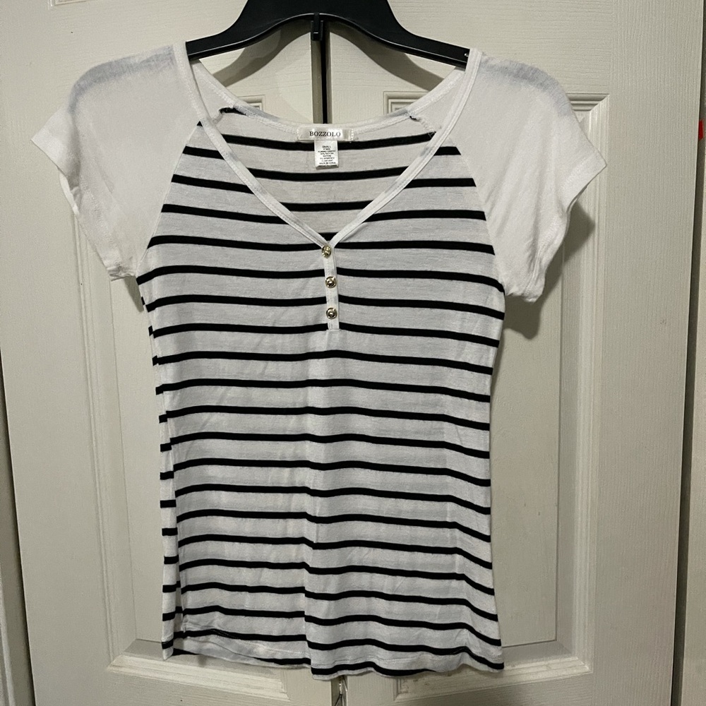 Bozzolo Black and White Striped Short Sleeve Shirt